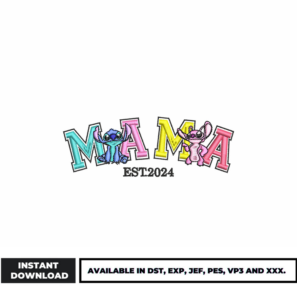 Mama est.2024 stitch angel embroidery design