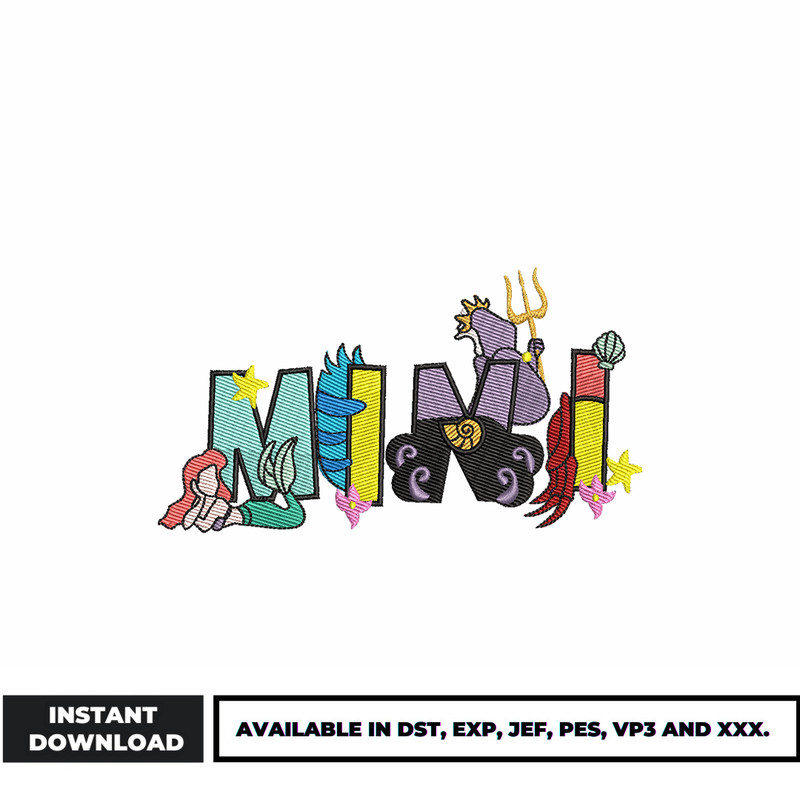 Mini ariel princess embroidery design