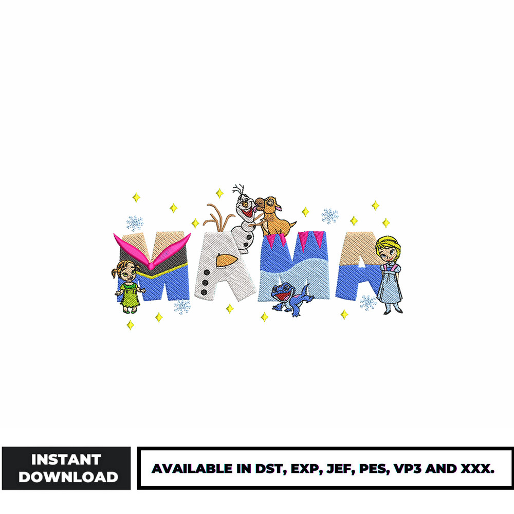 Mama frozen cartoon embroidery design