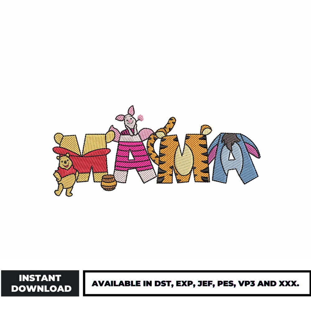 Winnie the pooh Mama embroidery design