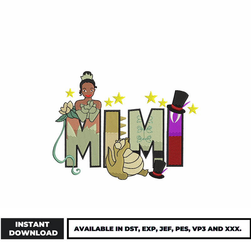 Tiana princess Mimi embroidery design