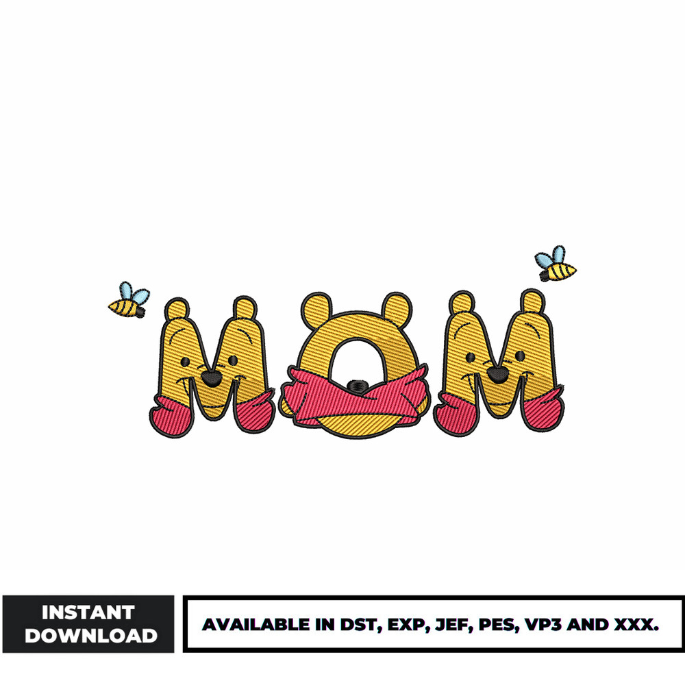 Mom winnie the pooh embroidery design