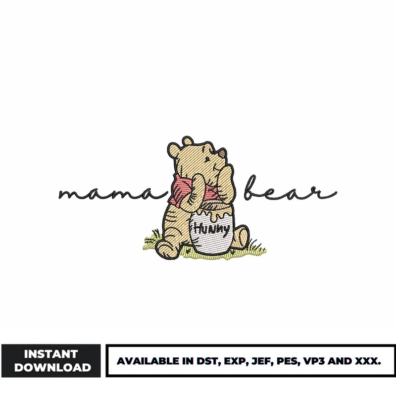 Mama bear pooh hunny embroidery design