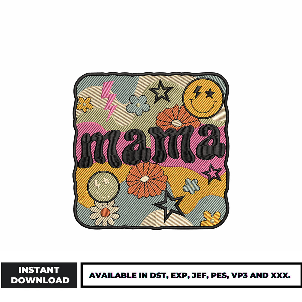 Retro Mama Flower embroidery design