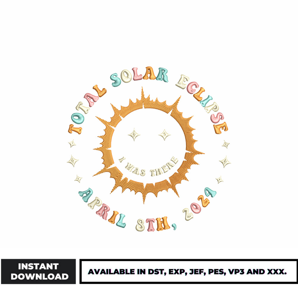 Total solar eclipse embroidery design