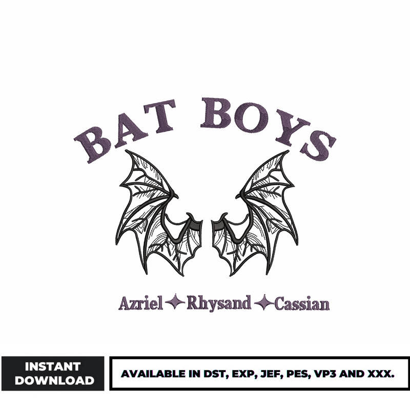 Bat boys logo embroidery design
