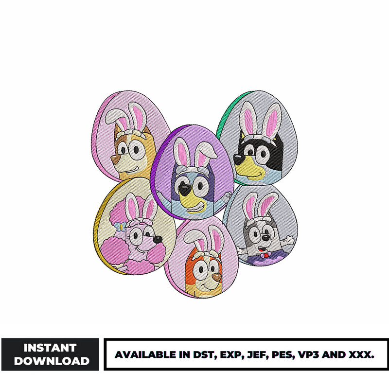 bluey friends easter embroidery design