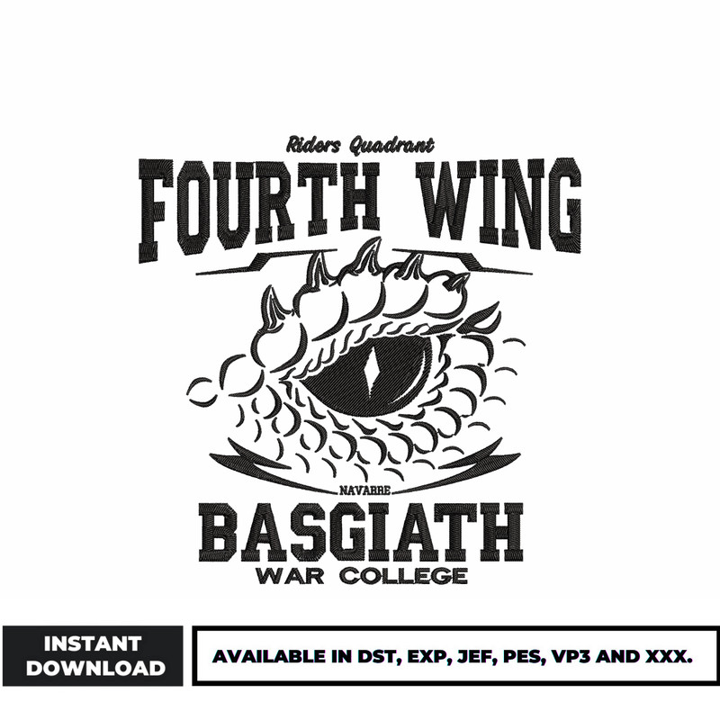 fourth wing basgiath war college embroidery design
