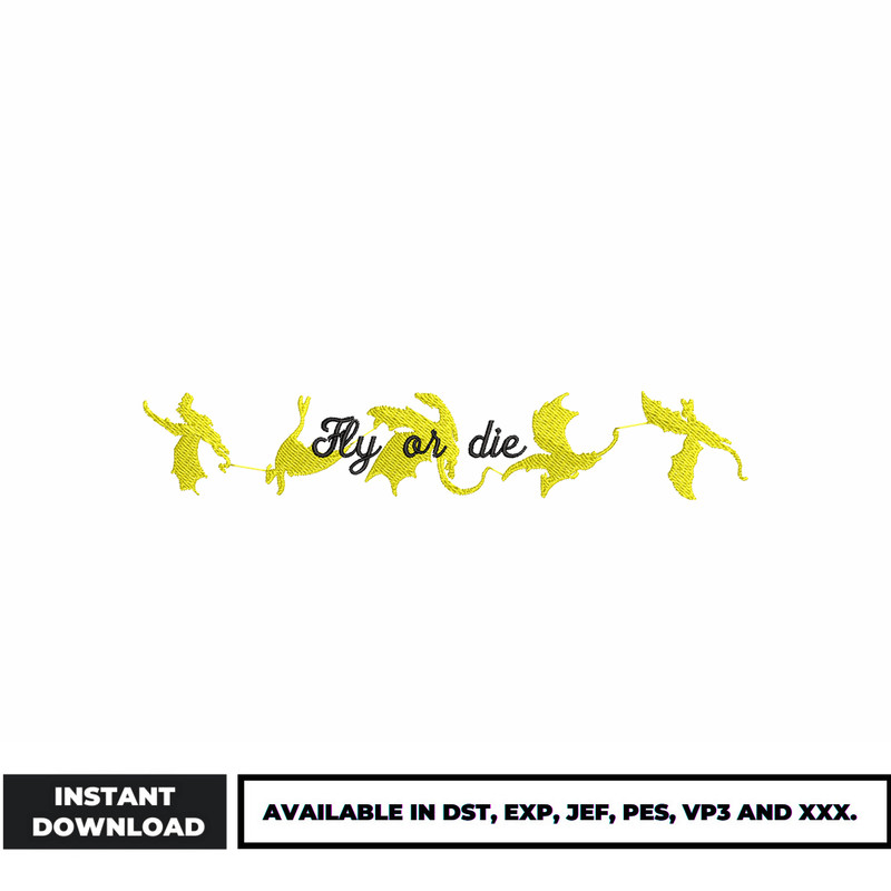 Fly or die embroidery design