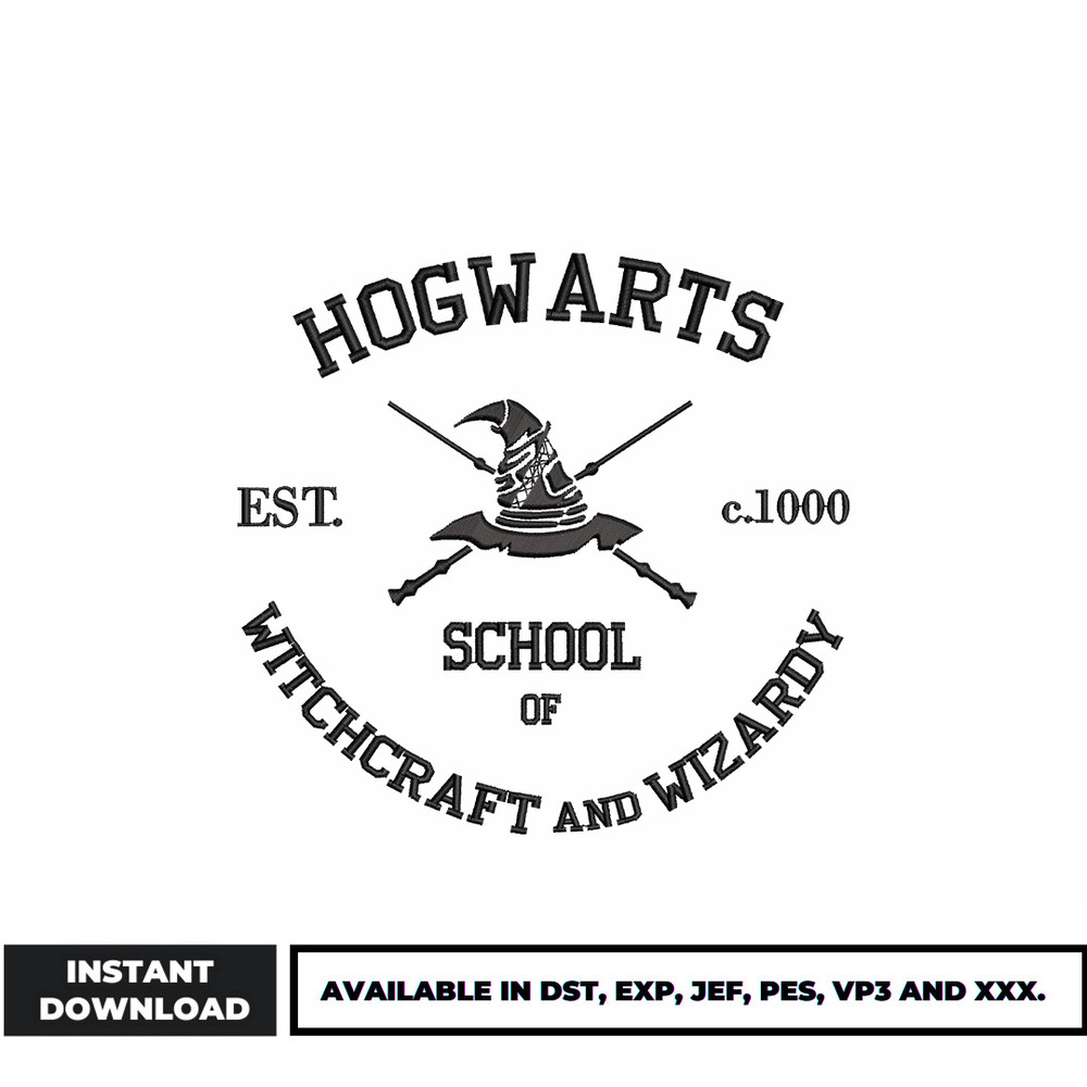 Hogwarts school est c.1000 embroidery design