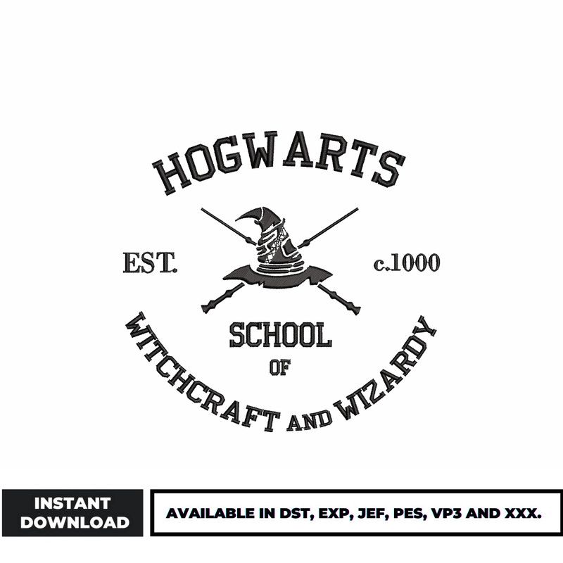 Hogwarts school est c.1000 embroidery design