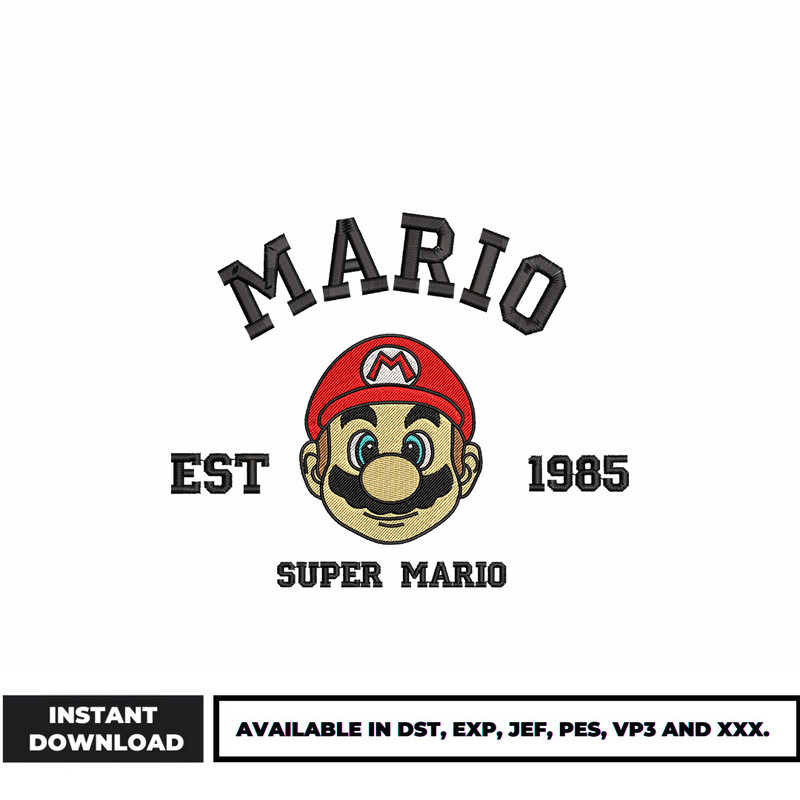 Mario est 1985 embroidery design