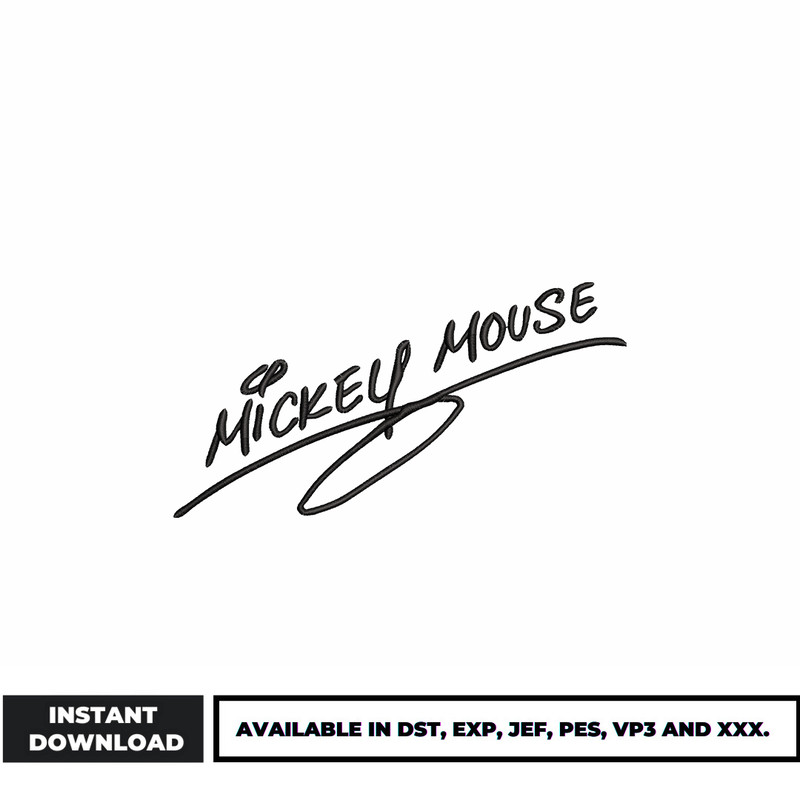 Mickey mouse signature embroidery design