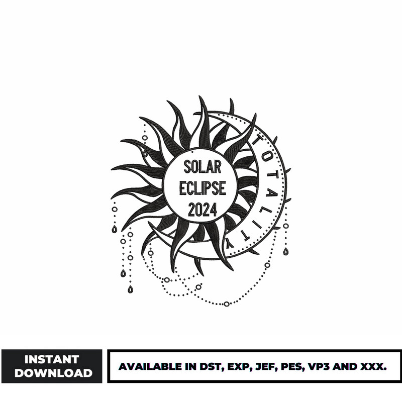 Sun Solar Eclipse 2024 embroidery design