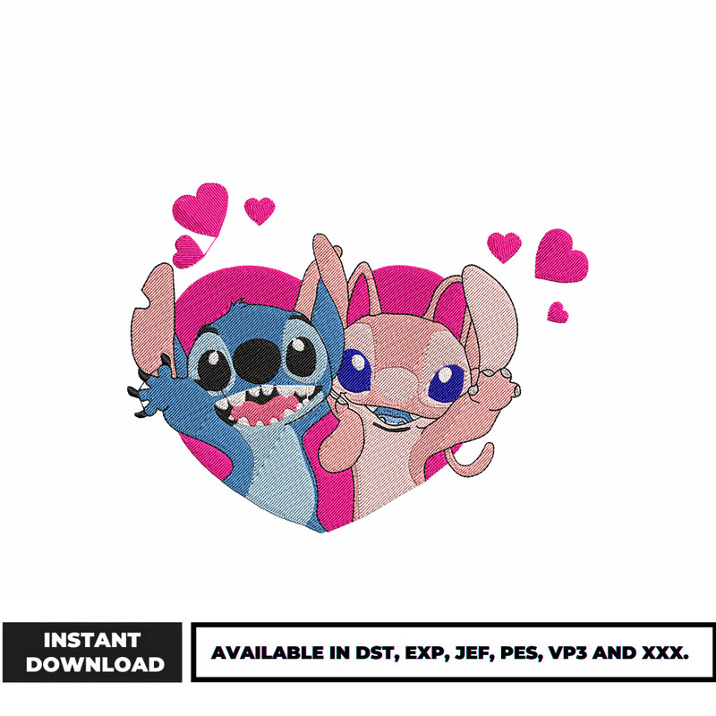 Stitch angel heart embroidery design