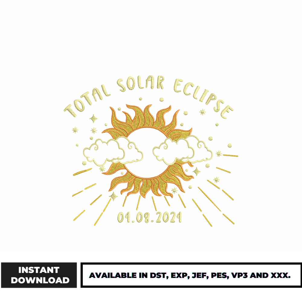 Total solar eclipse embroidery design