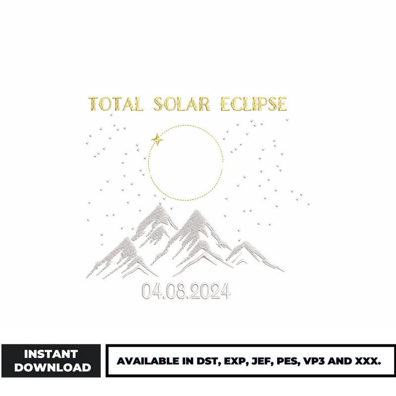 Total solar eclipse embroidery design