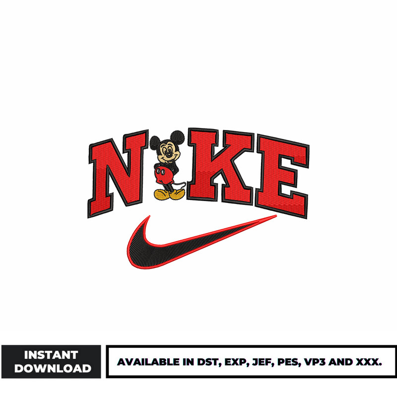 Logo Nike mickey mouse embroidery design