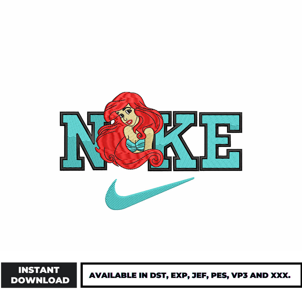 Logo Nike Ariel princess embroidery design