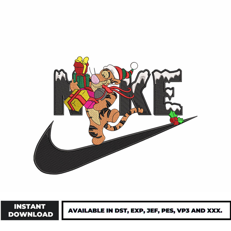 Nike tiger chrismas embroidery design