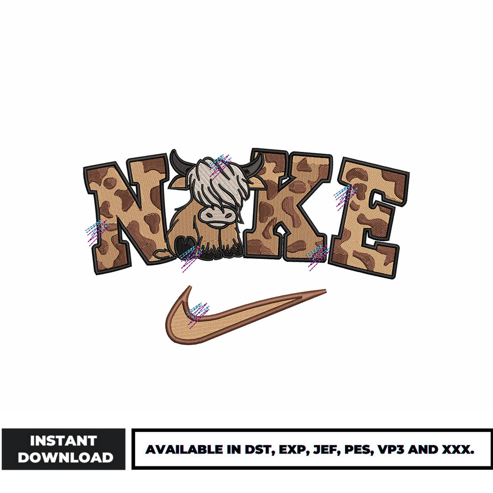 Nike Brown cow embroidery design