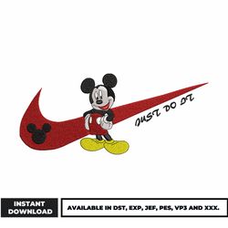 nike mickey just do it embroidery design, mickey embroidery, logo nike embroidery, embroidery file, digital download.