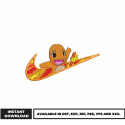 charmander swoosh embroidery design, pokemon embroidery, anime embroidery, embroidery file, digital download.