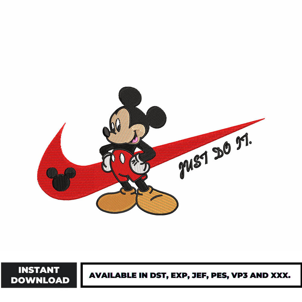 Nike x Mickey just do it embroidery design