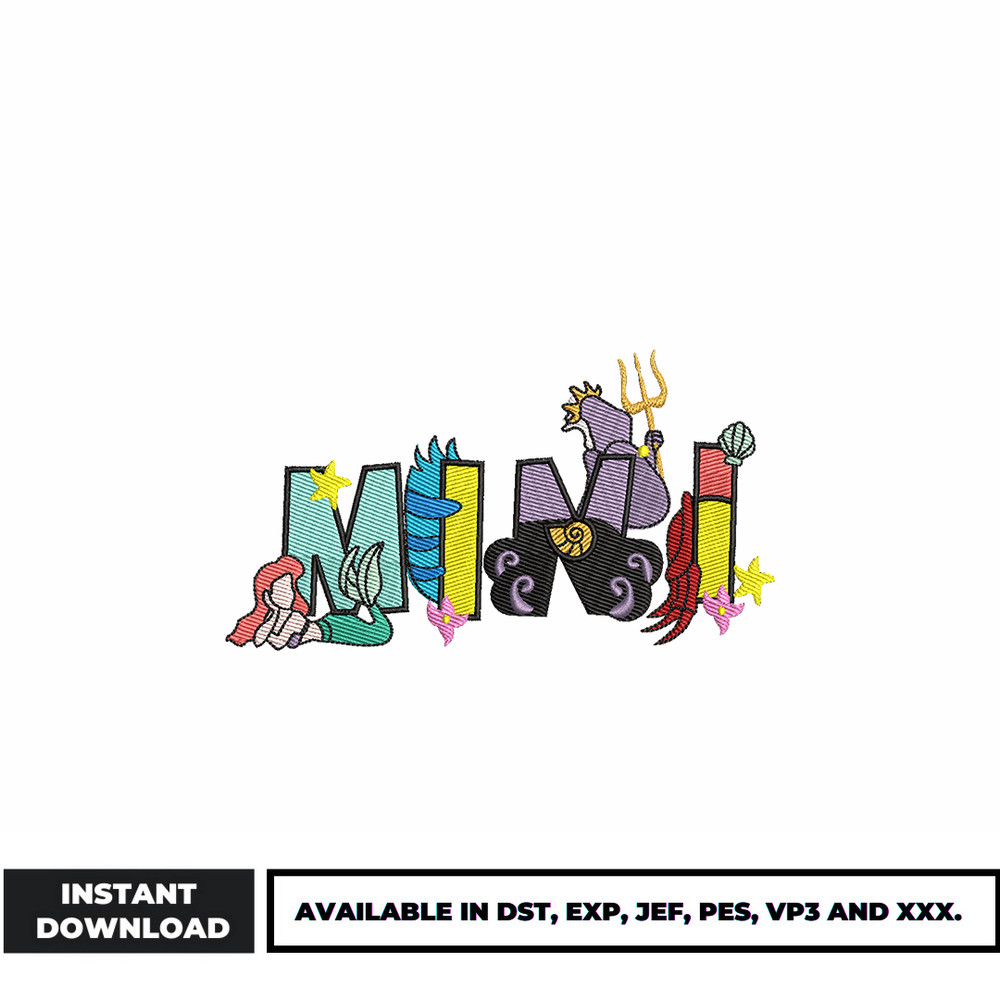 Ariel princess mini embroidery design