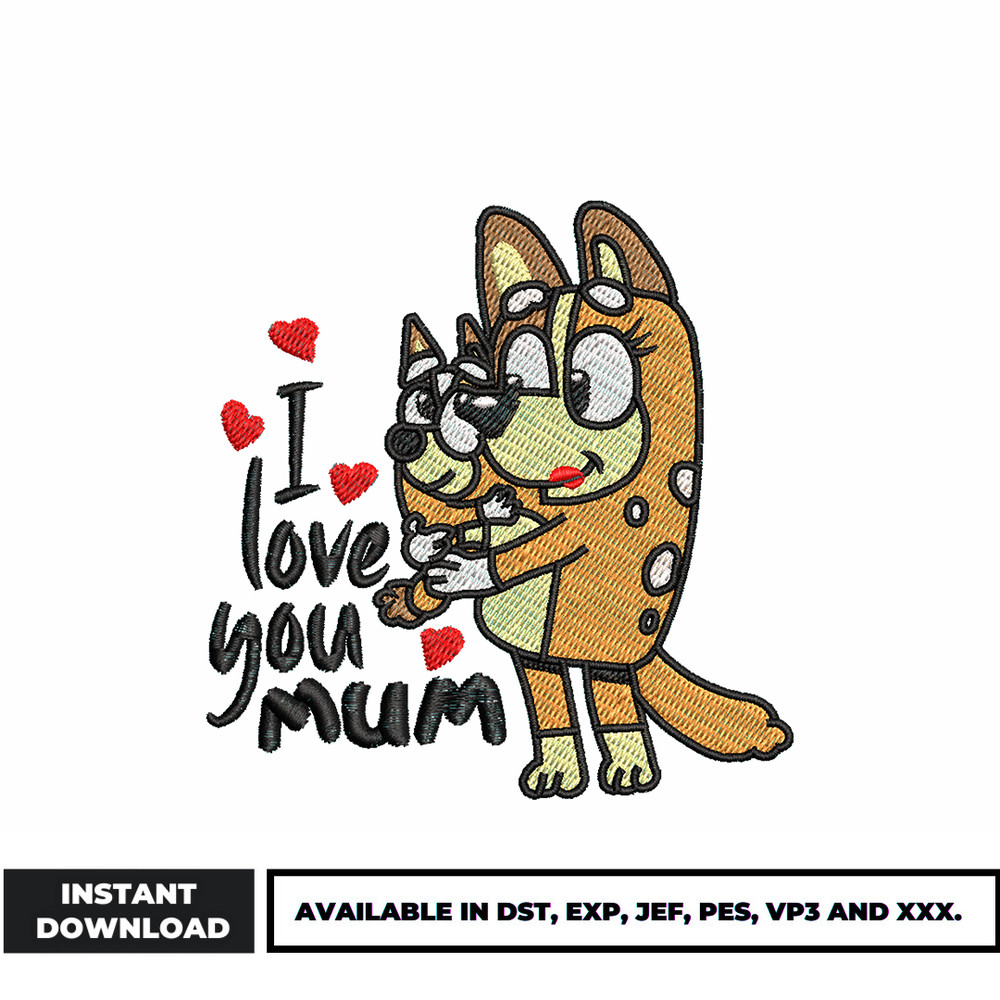 Bingo i love you mum embroidery design