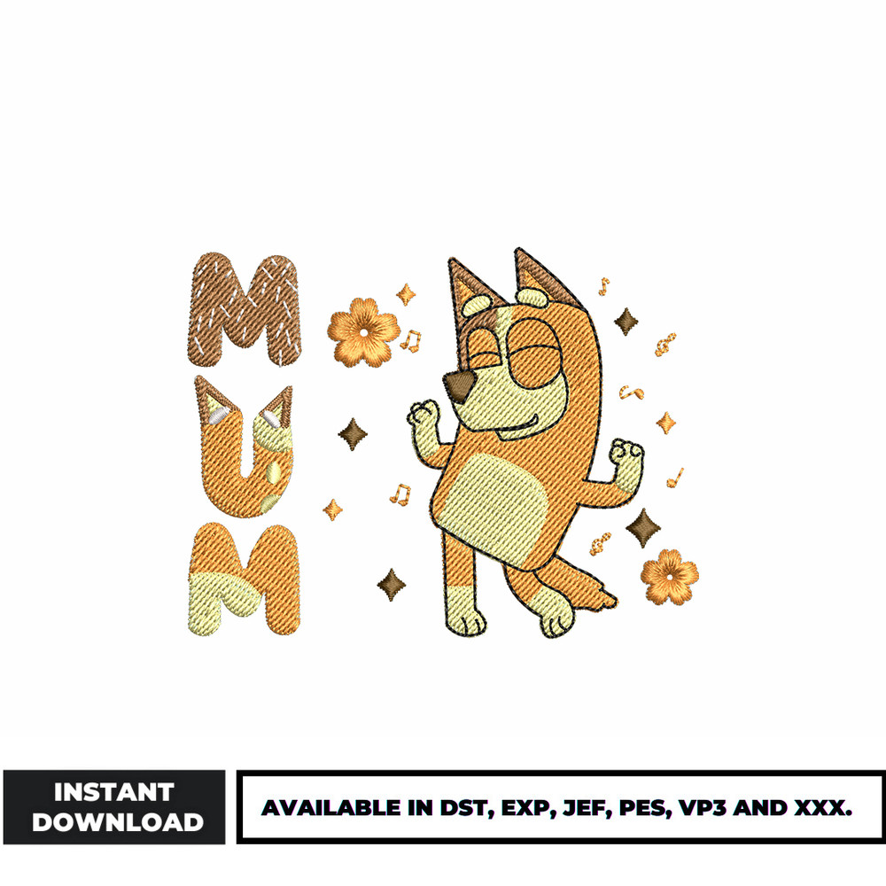 Bluey chilli mum embroidery design