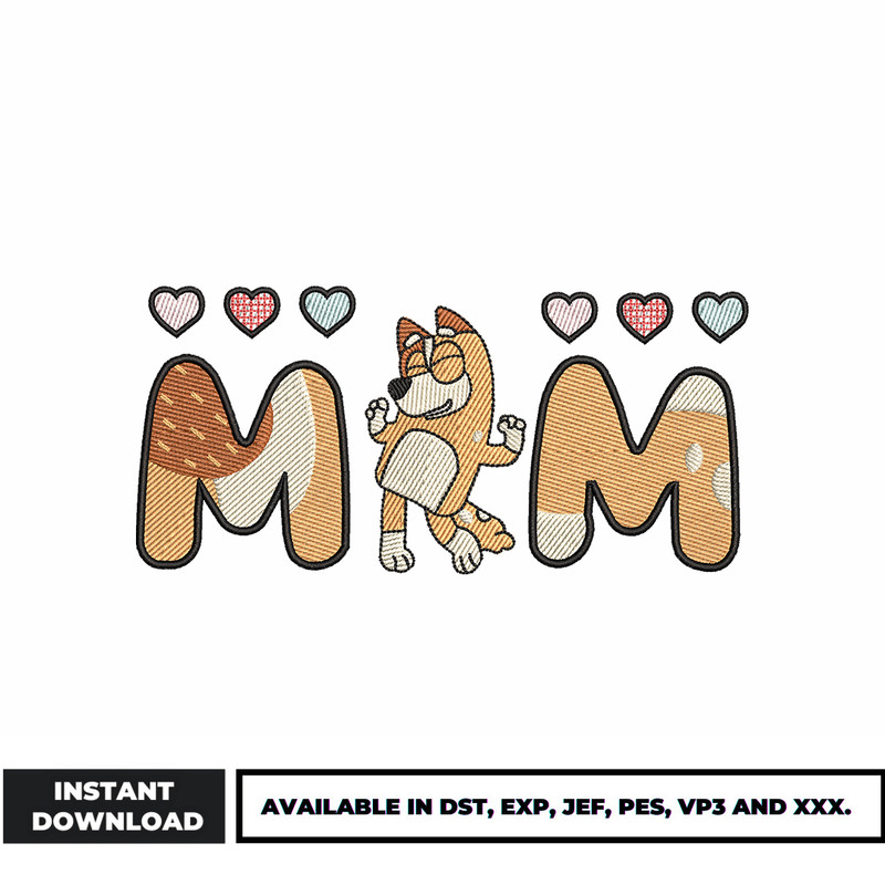 Bluey love mom embroidery design