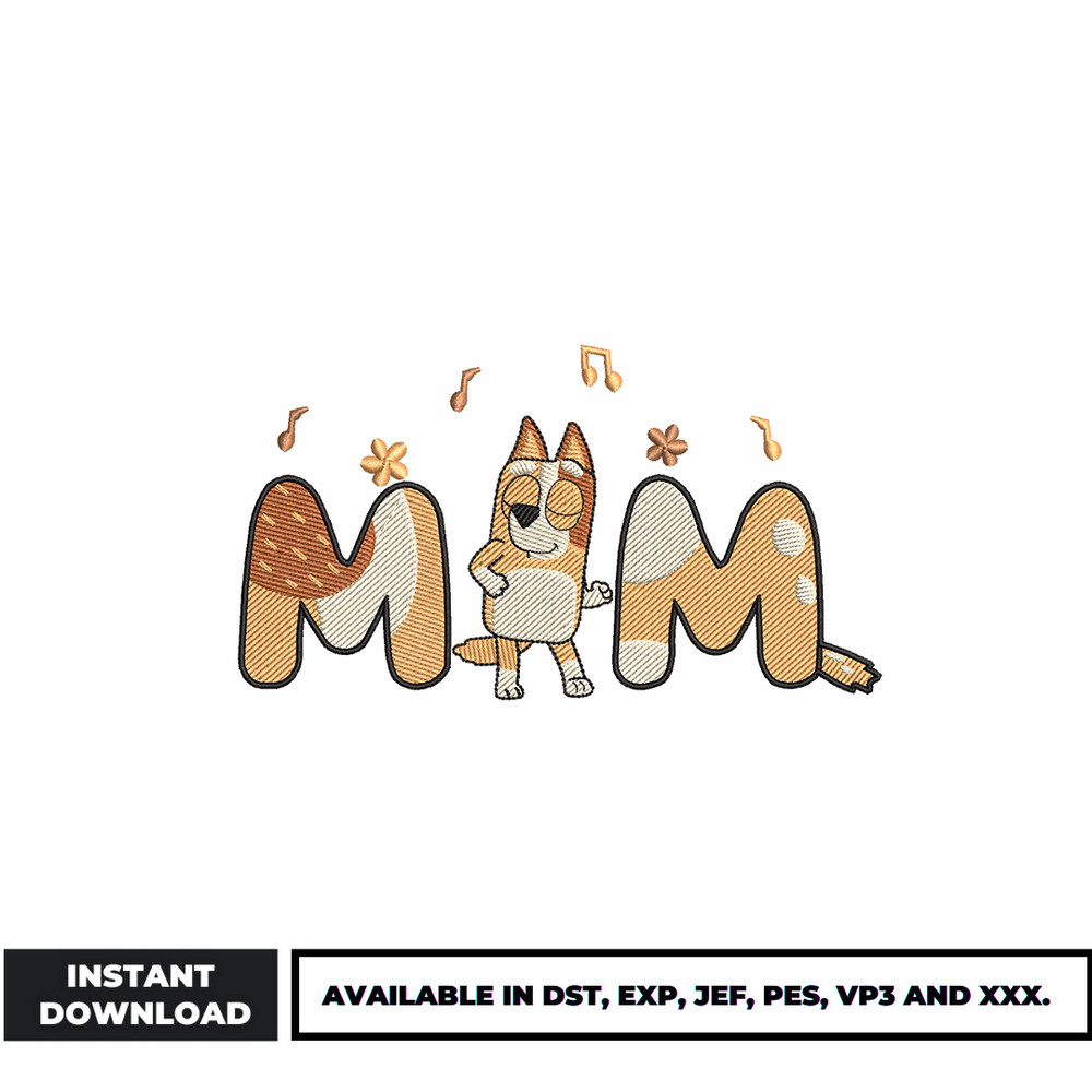 Chilli heeler dog Mum embroidery design