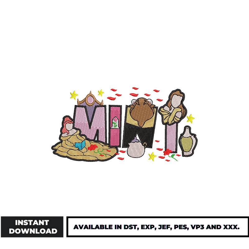 Cinderella princess mini embroidery design