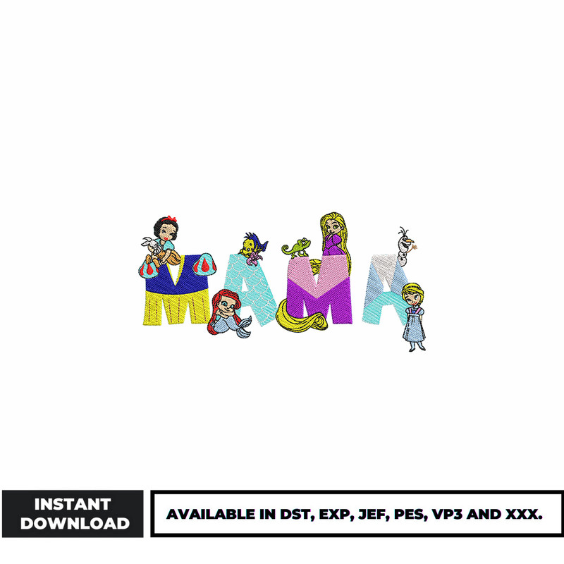 Disney princess mama embroidery design
