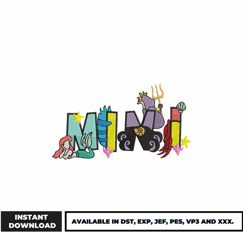 Disney ariel princess mama embroidery design