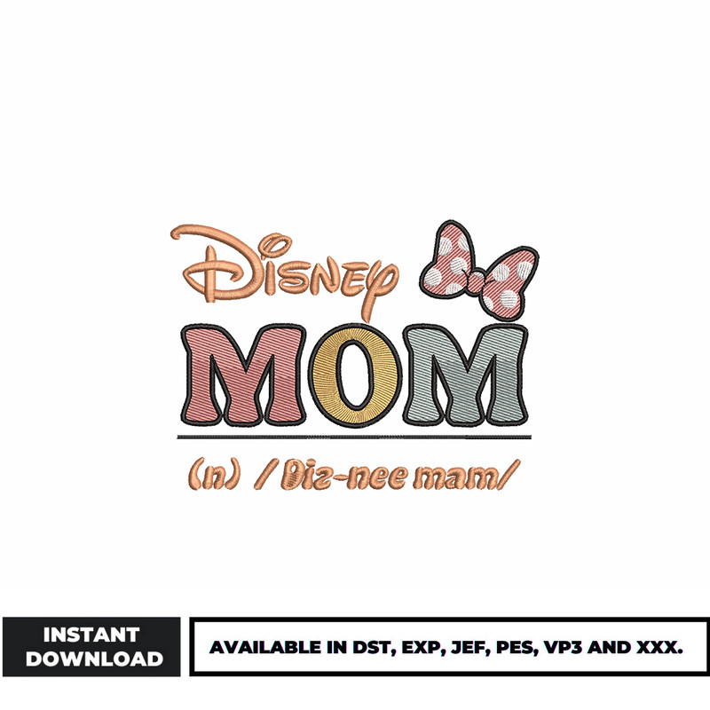 Minnie disney mom embroidery design