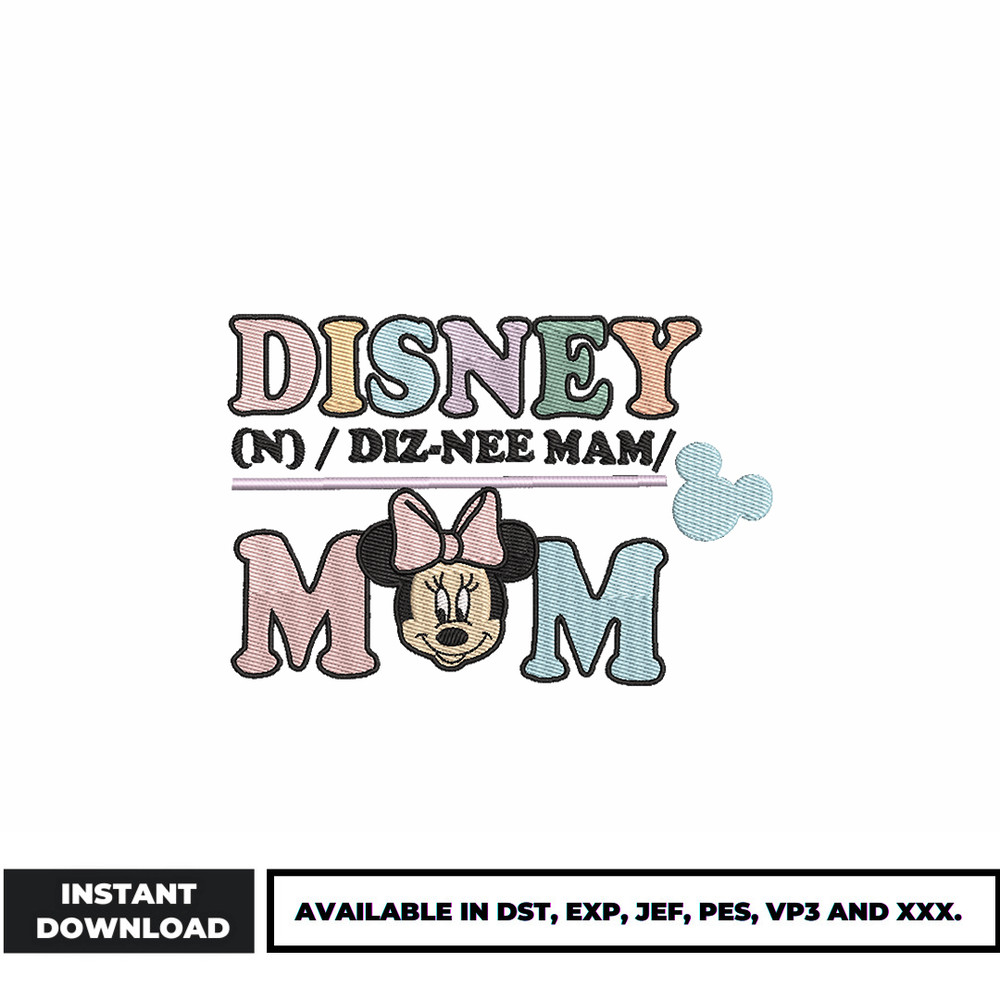 Minnie mouse disney mom embroidery design