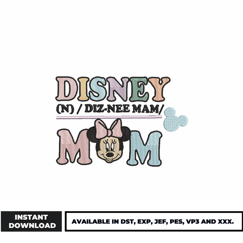 Minnie mouse disney mom embroidery design