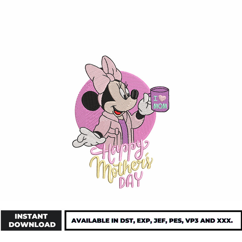Minnie happy mother day embroidery design