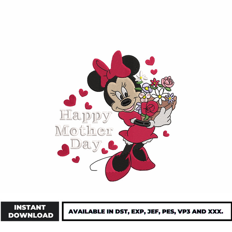 Minnie happy mother day embroidery design