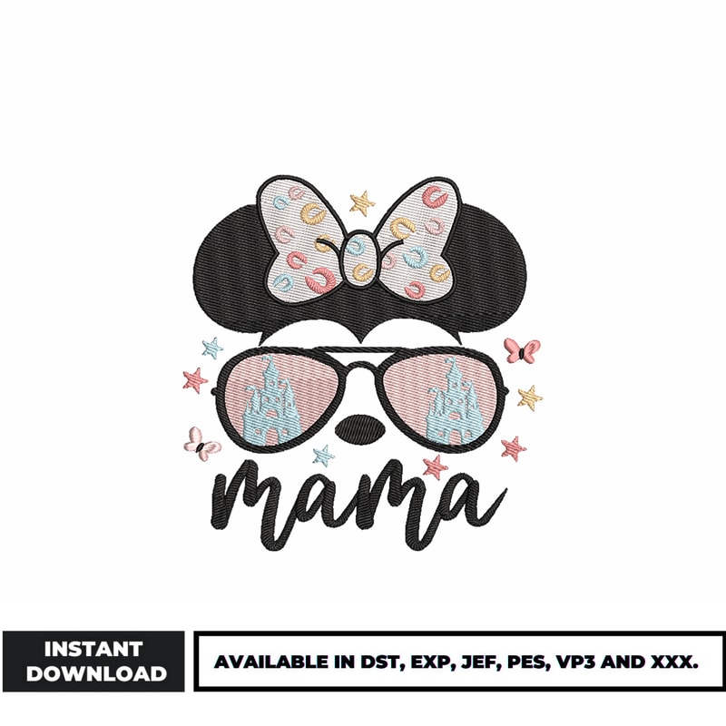 Minnie mouse head mama embroidery design