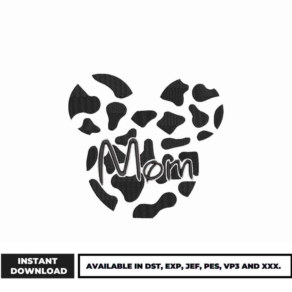 Minnie mouse head cow mom embroidery design