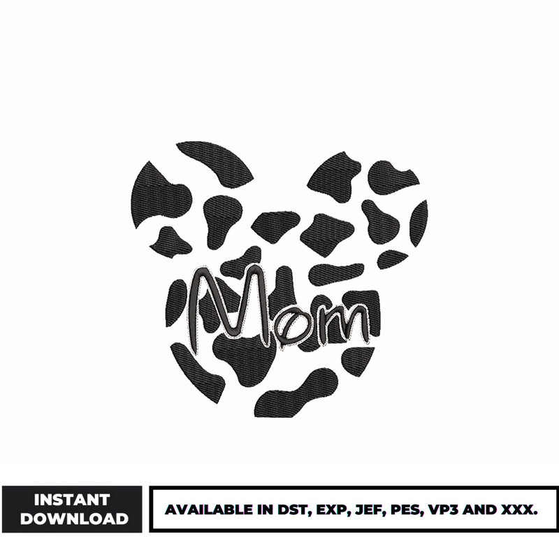 Minnie mouse head cow mom embroidery design