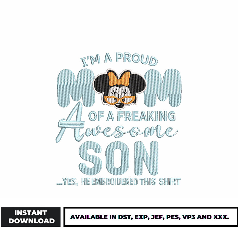 Minnie i'm a proud mom embroidery design