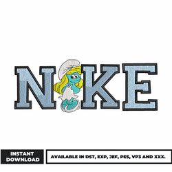 nike smurfette embroidery design, the smurfs embroidery, logo nike embroidery, embroidery file, digital download.