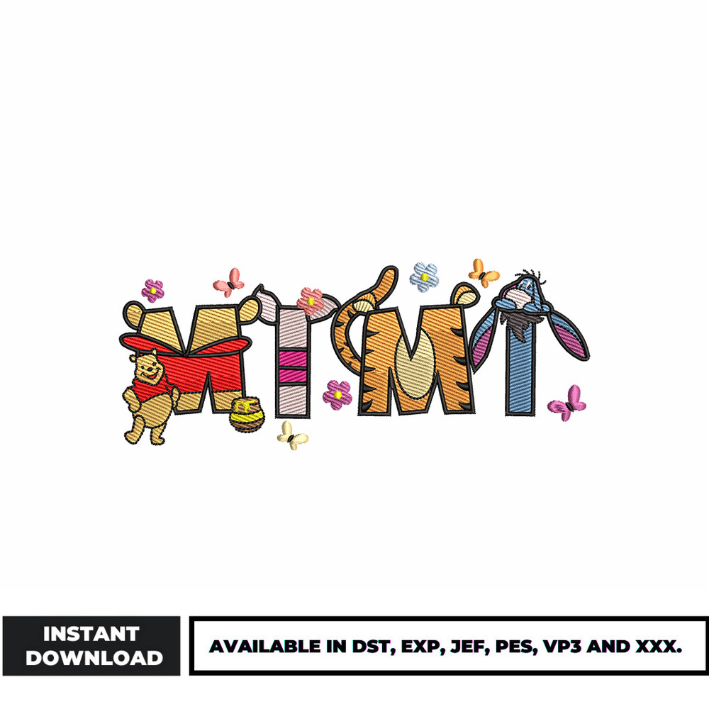Pooh disney mimi embroidery design
