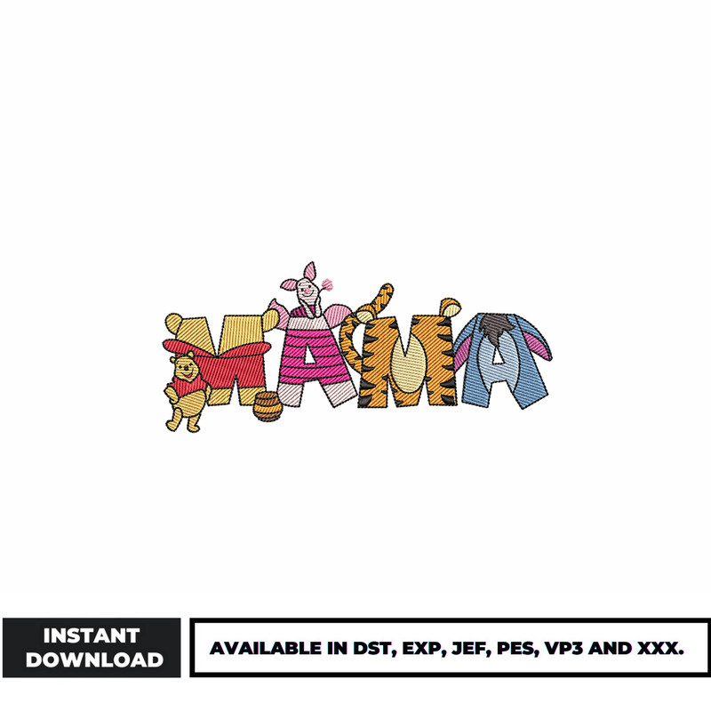 Pooh friends mama embroidery design