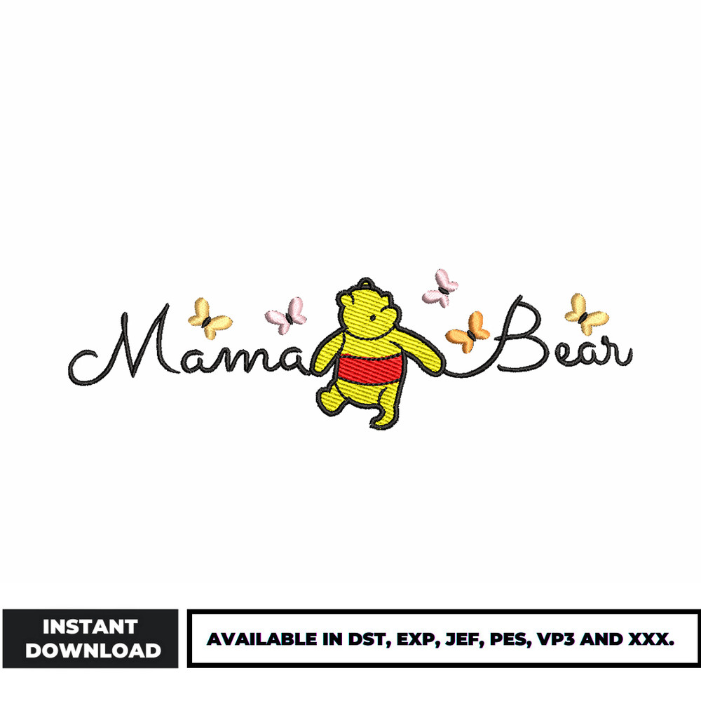 Pooh mama bear embroidery design