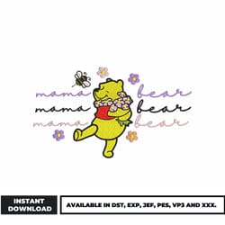 pooh mama bear embroidery design, winnie the pooh embroidery, cartoon embroidery, embroidery file, digital .